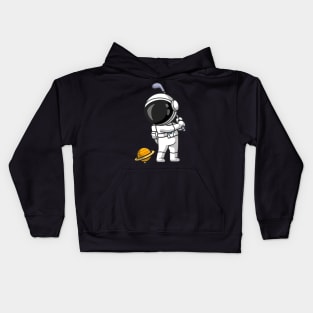 Cute Astronaut Playing Golf Planet Cartoon Kids Hoodie